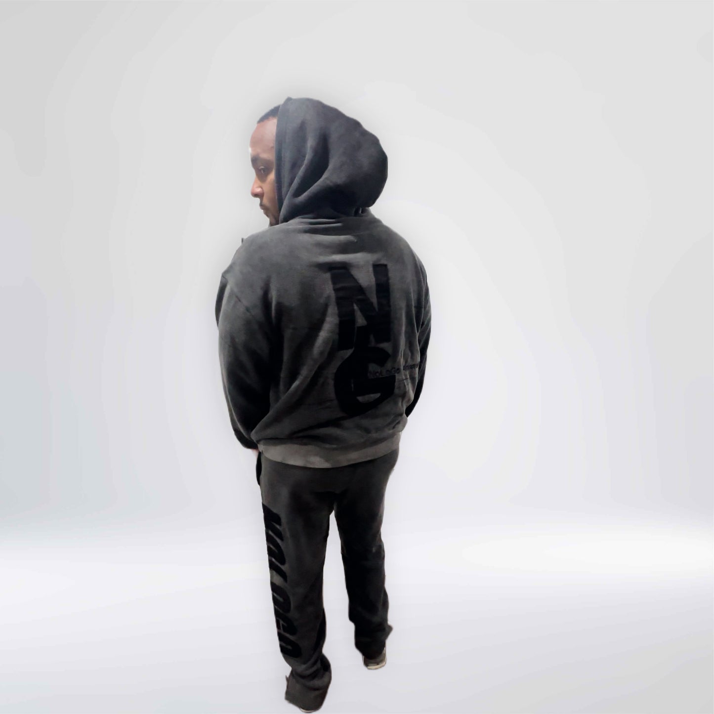 Men's acid wash gray hoodie set