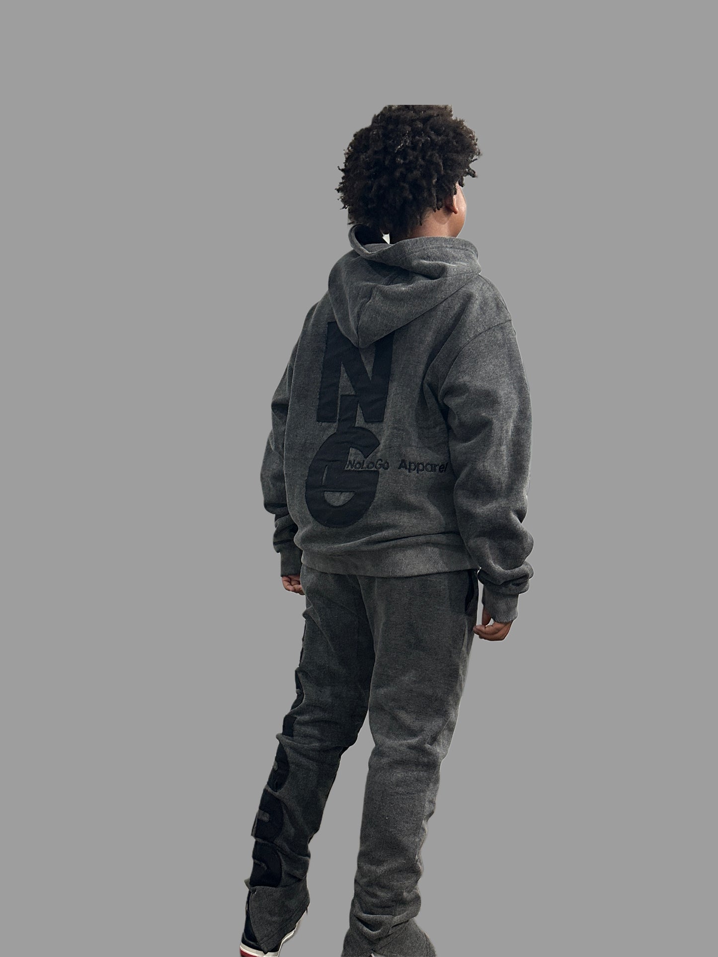 Kids Acid wash gray hood set