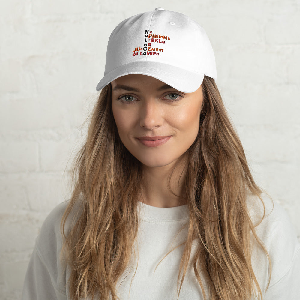Mission Statement embroidered dad hat (khaki, stone, light blue and white)