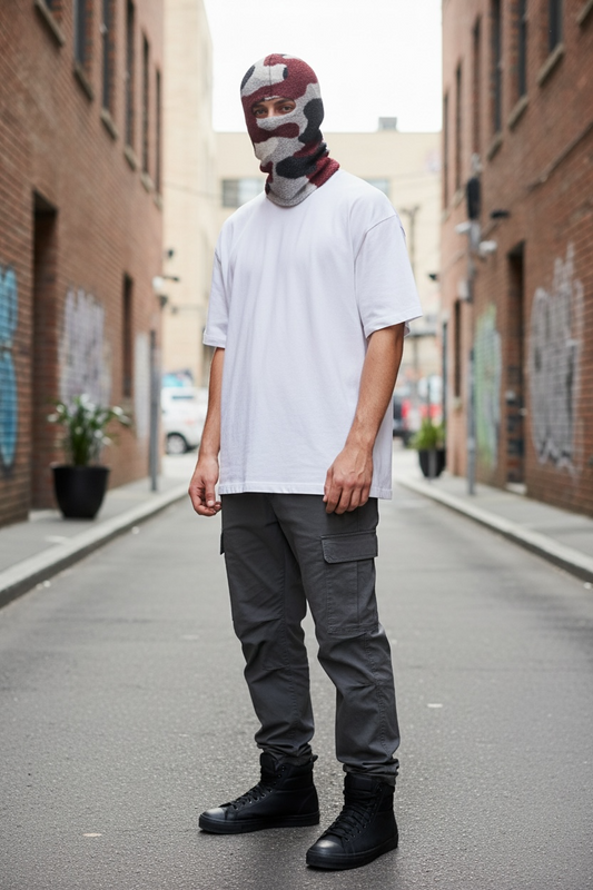 Camo burgundy ski mask