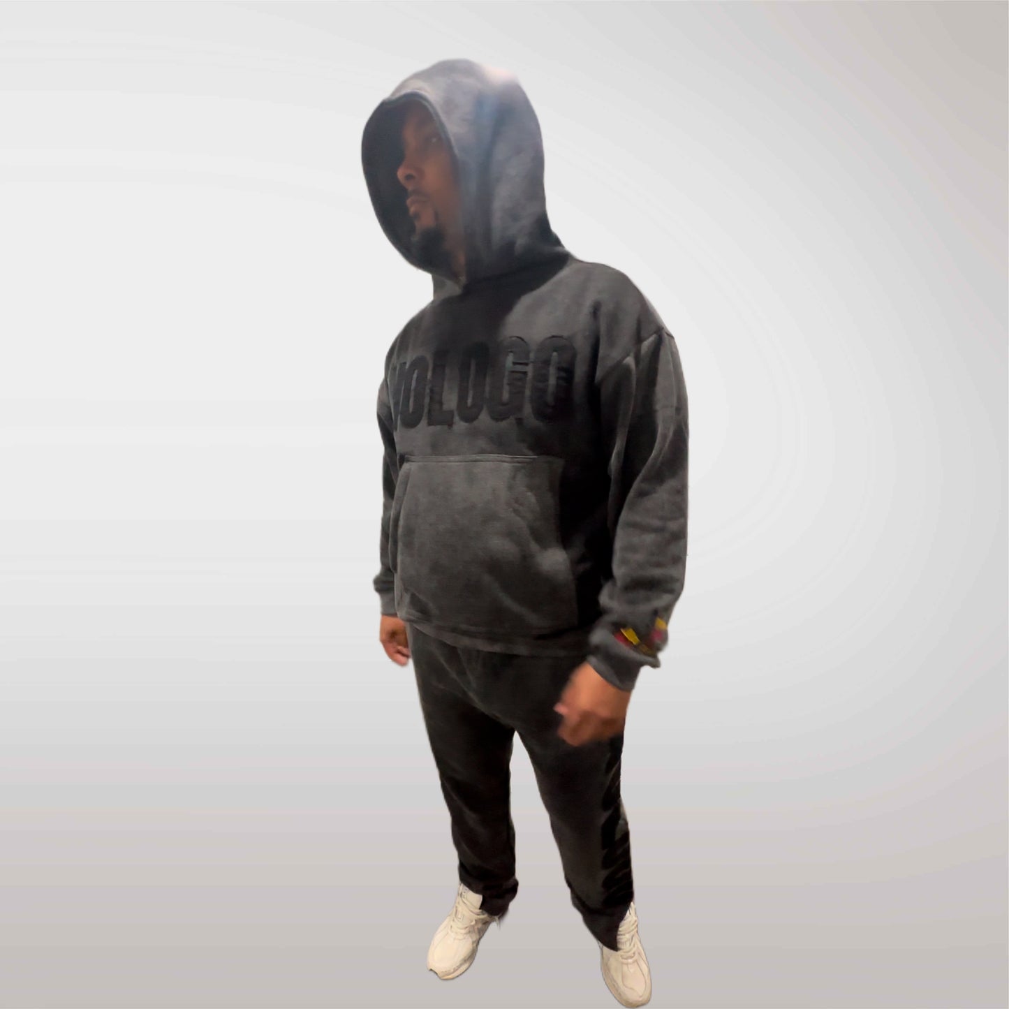 Men's acid wash gray hoodie set