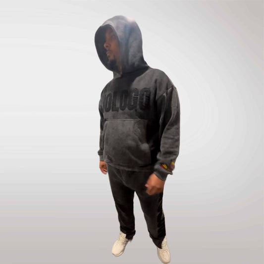 Men's acid wash gray hoodie set