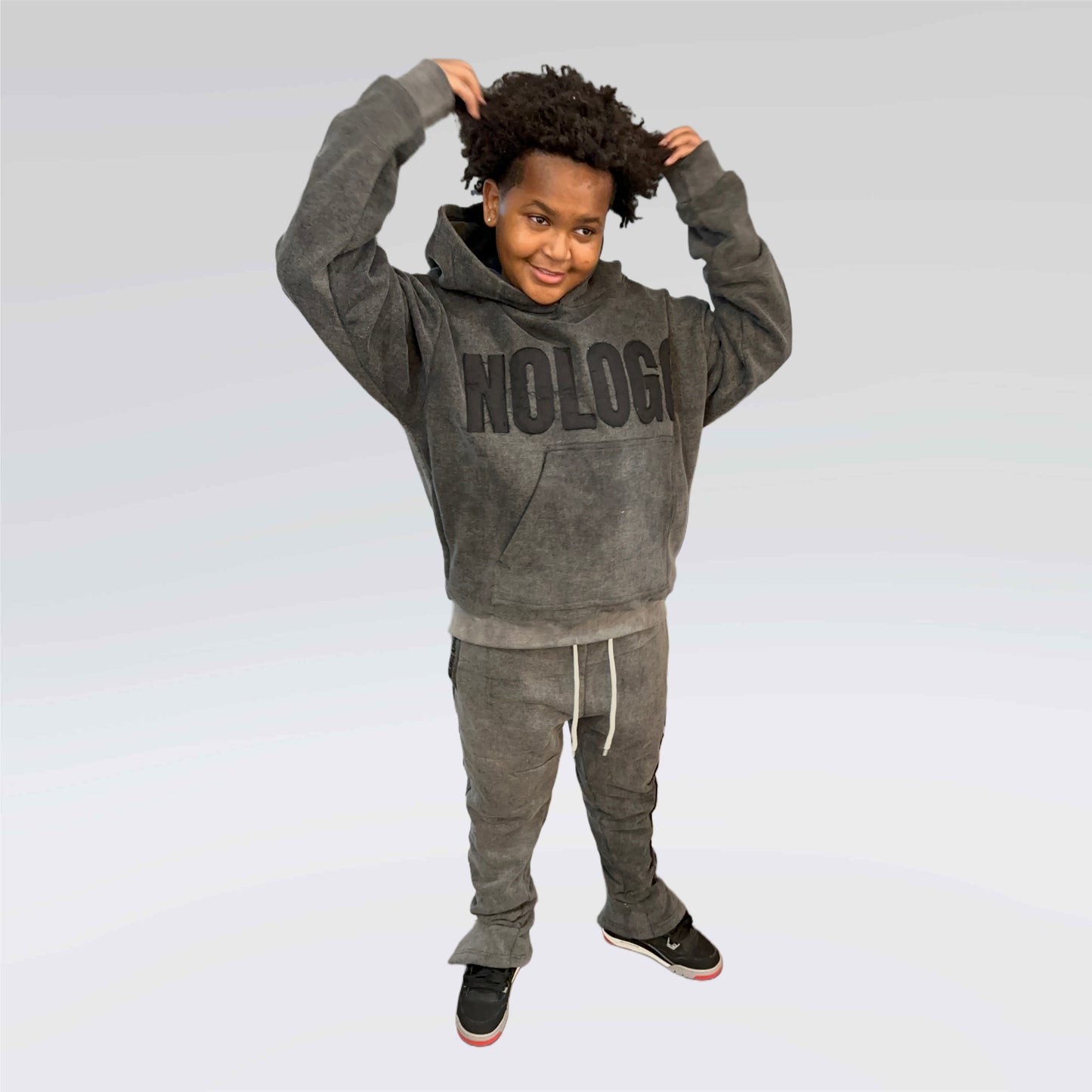 Kids Acid wash gray hood set