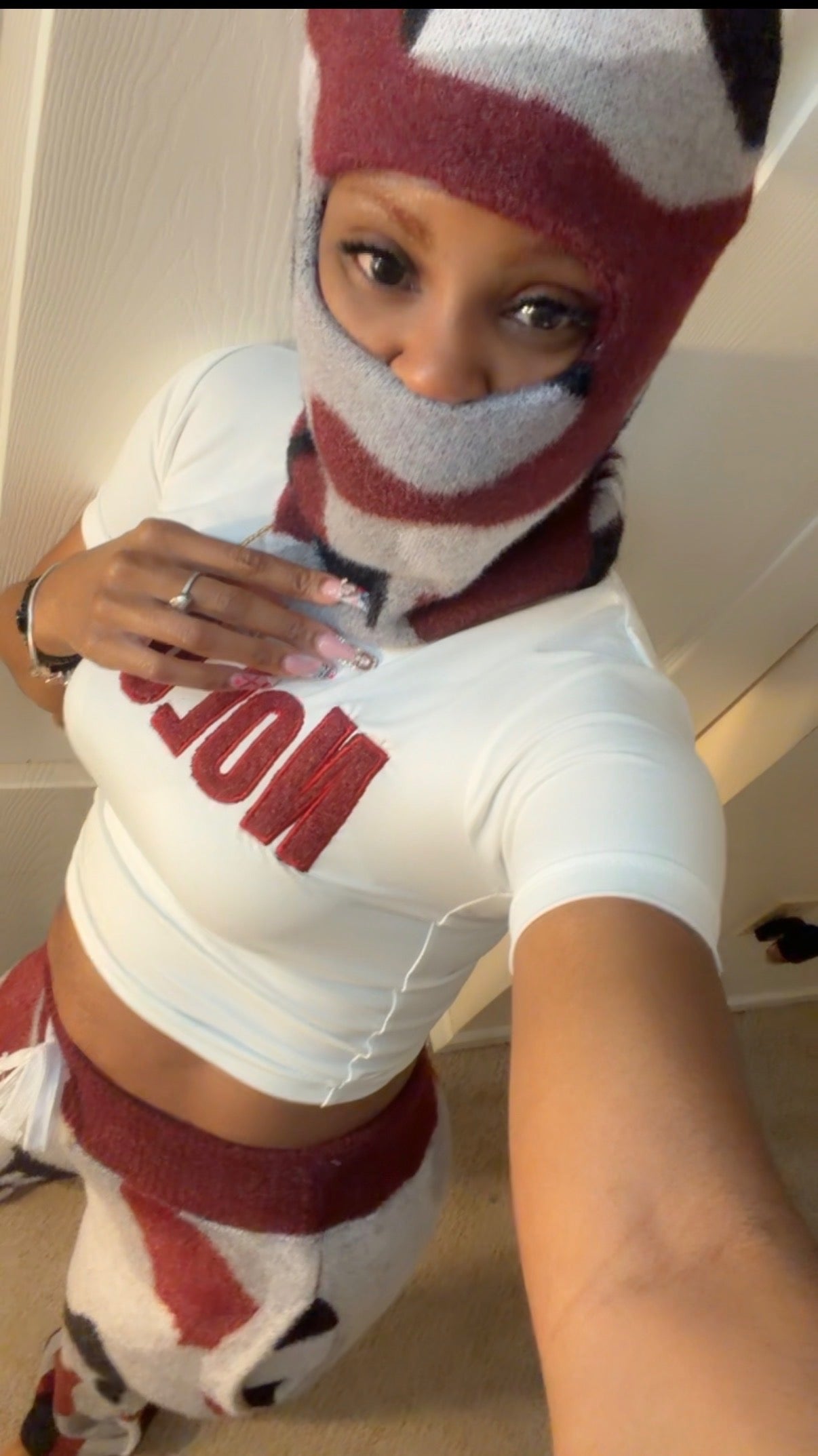 Camo burgundy ski mask