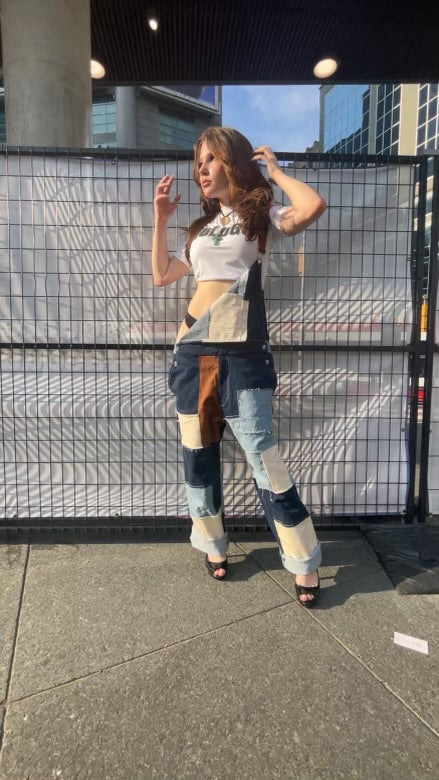Denim patchwork overalls
