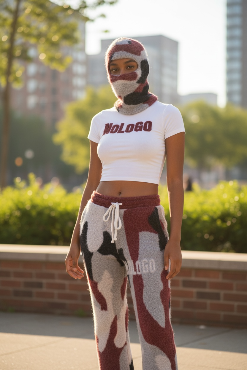 Camo burgundy ski mask